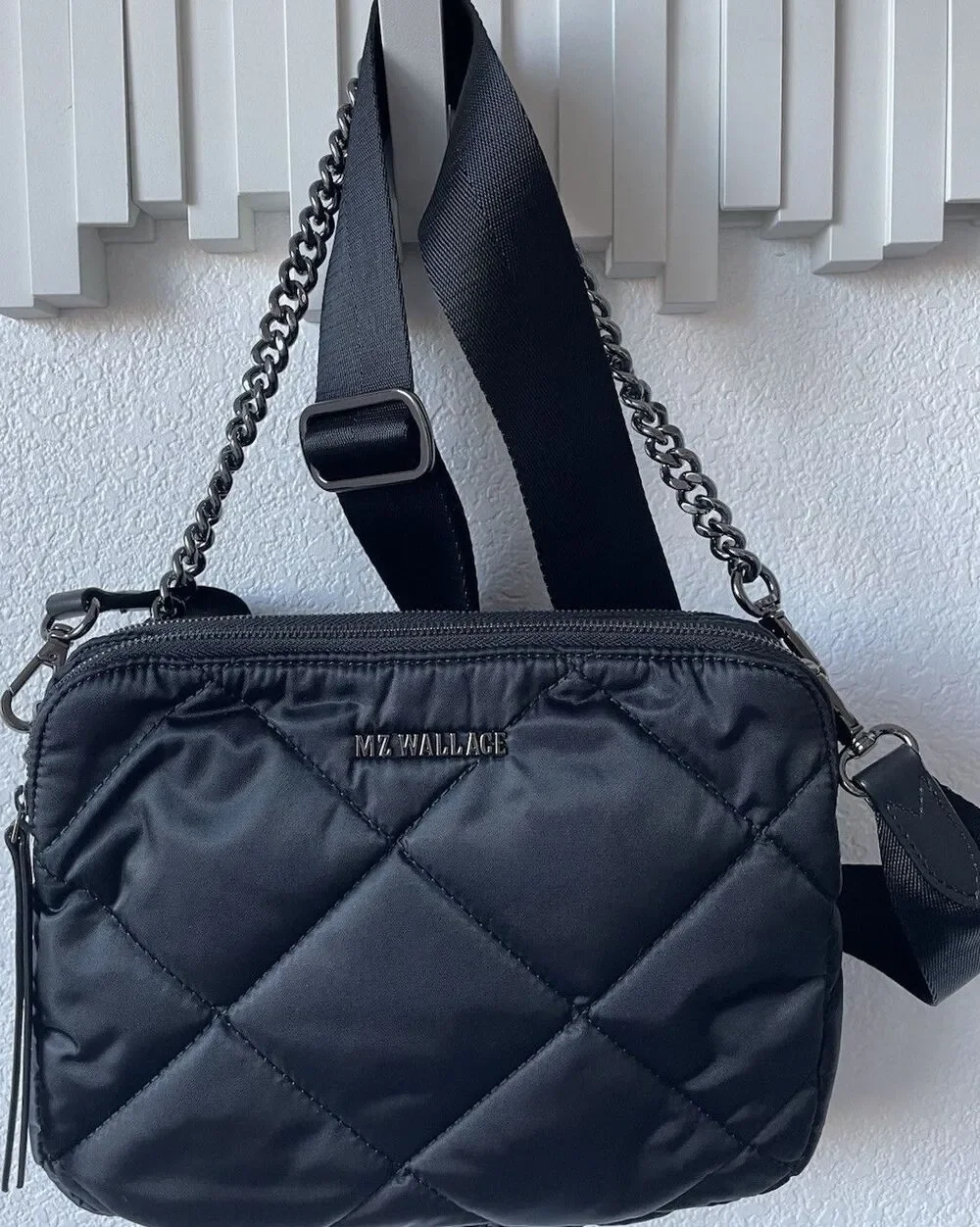 New MZ Wallace Bowery Quilted Nylon Crossbody Bag in Black